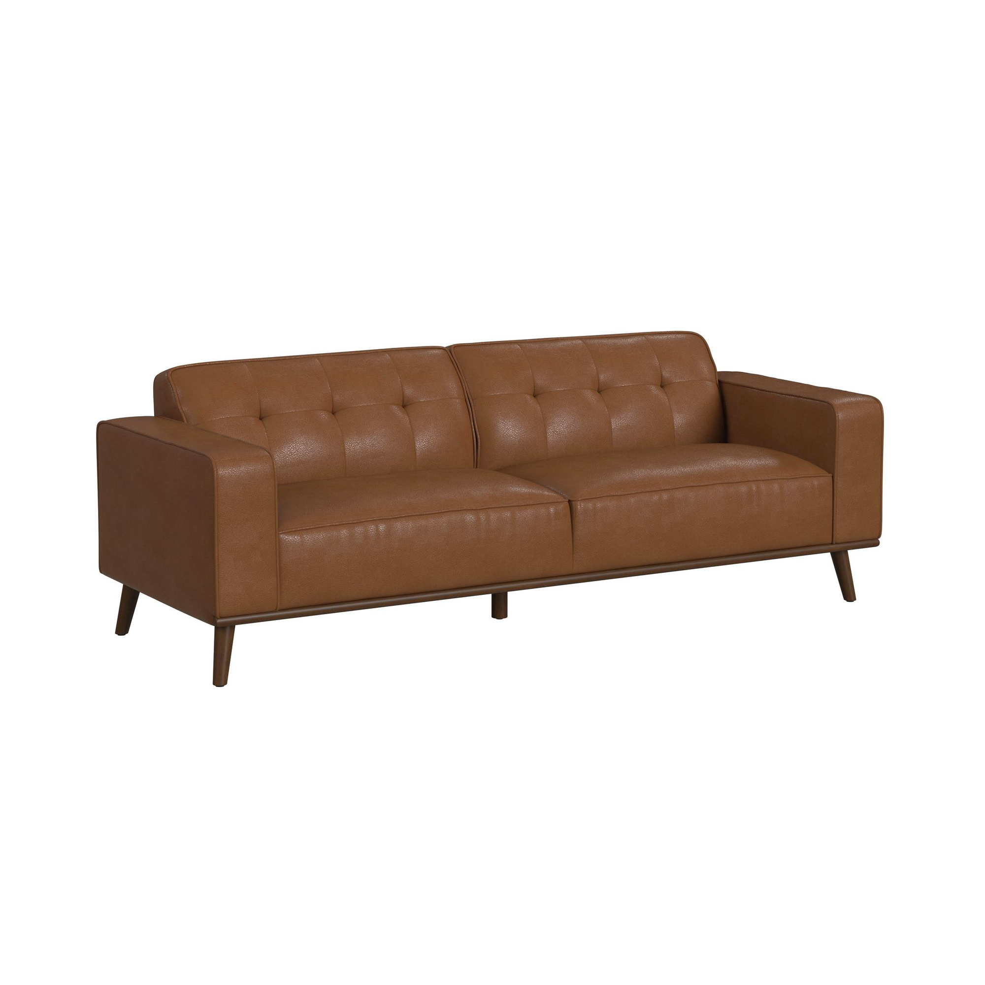 Destiny Sofa with Wood Front in Pebble Tan