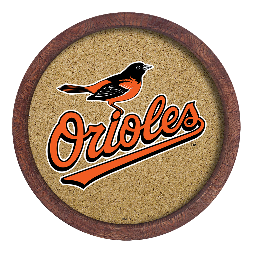 Baltimore Orioles "Faux" Barrel Framed Cork Board  