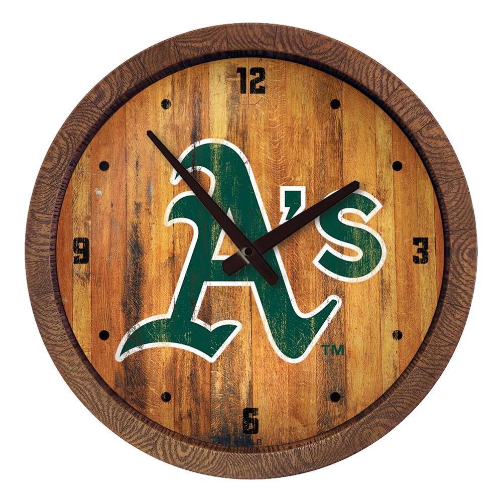 Oakland Athletics Logo - Weathered "Faux" Barrel Top Clock  