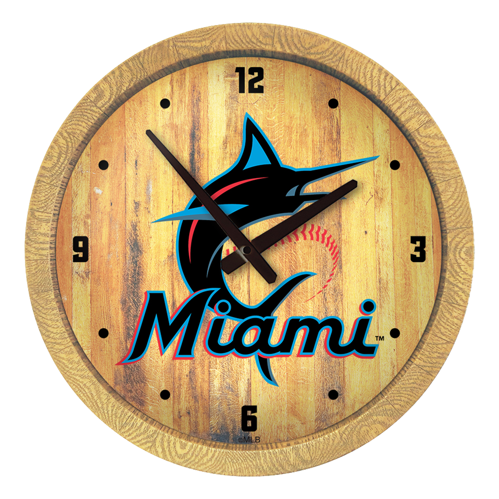 Miami Marlins "Faux" Barrel Top Clock  