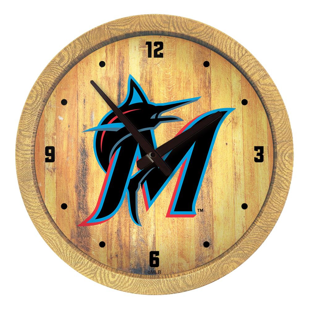 Miami Marlins Logo - "Faux" Barrel Top Clock  