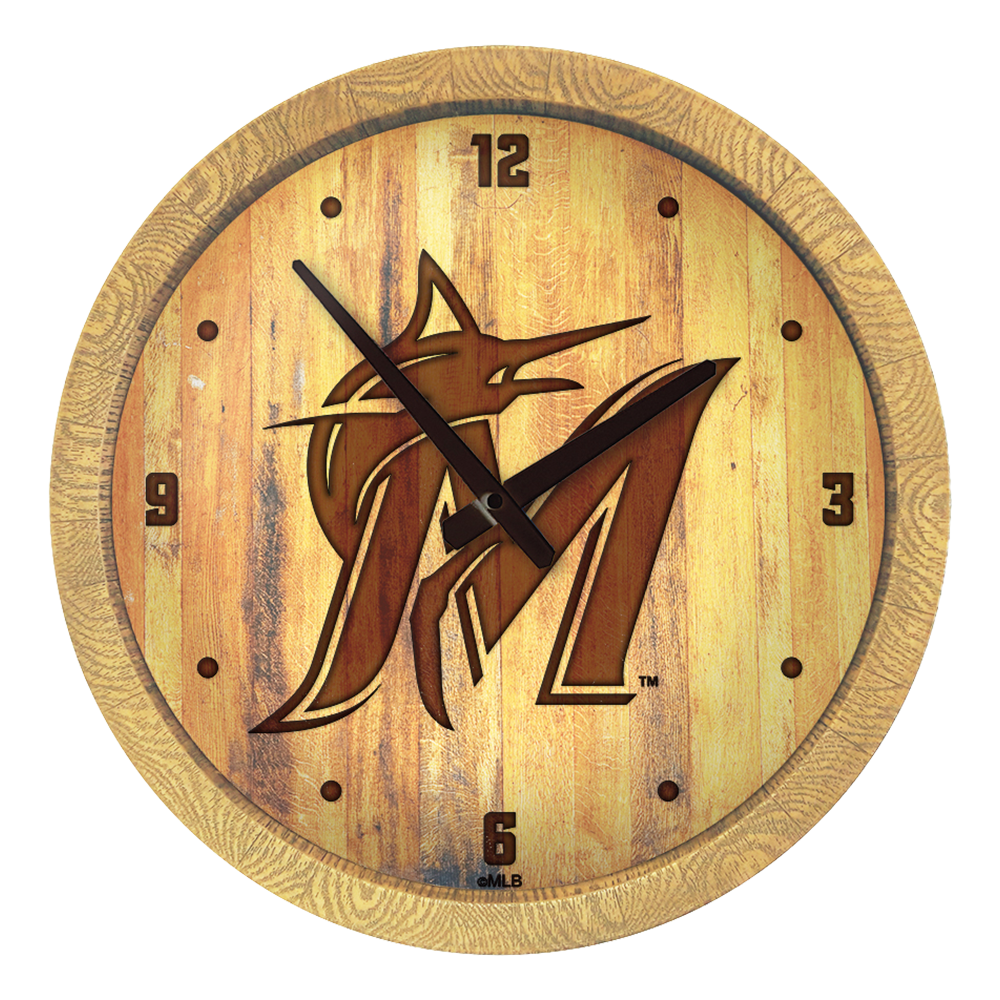 Miami Marlins Logo - Branded "Faux" Barrel Top Clock  