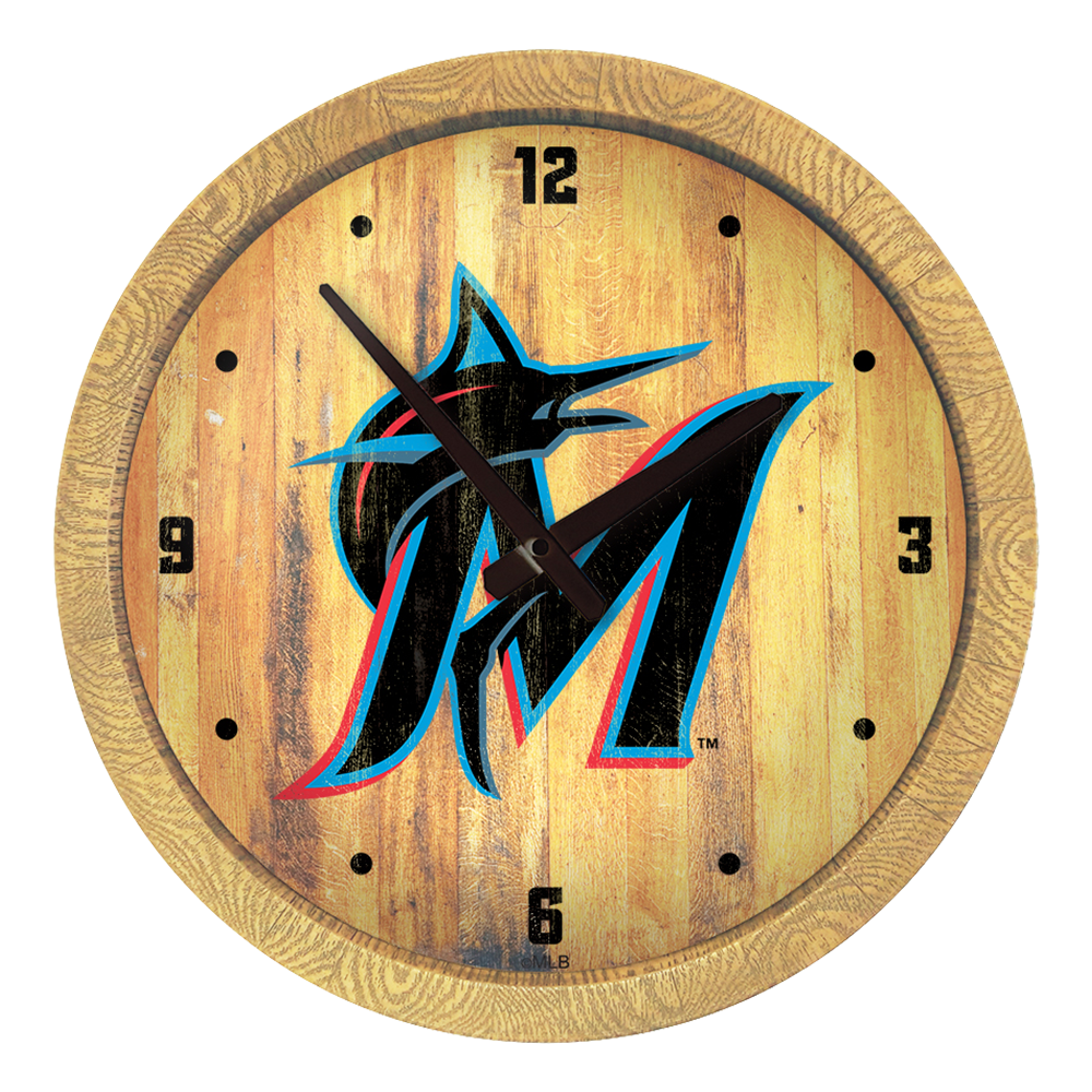 Miami Marlins Logo - Weathered "Faux" Barrel Top Clock  