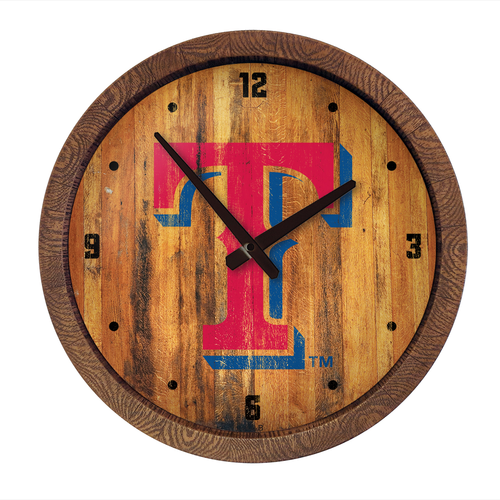 Texas Rangers: Logo - Weathered "Faux" Barrel Top Clock   