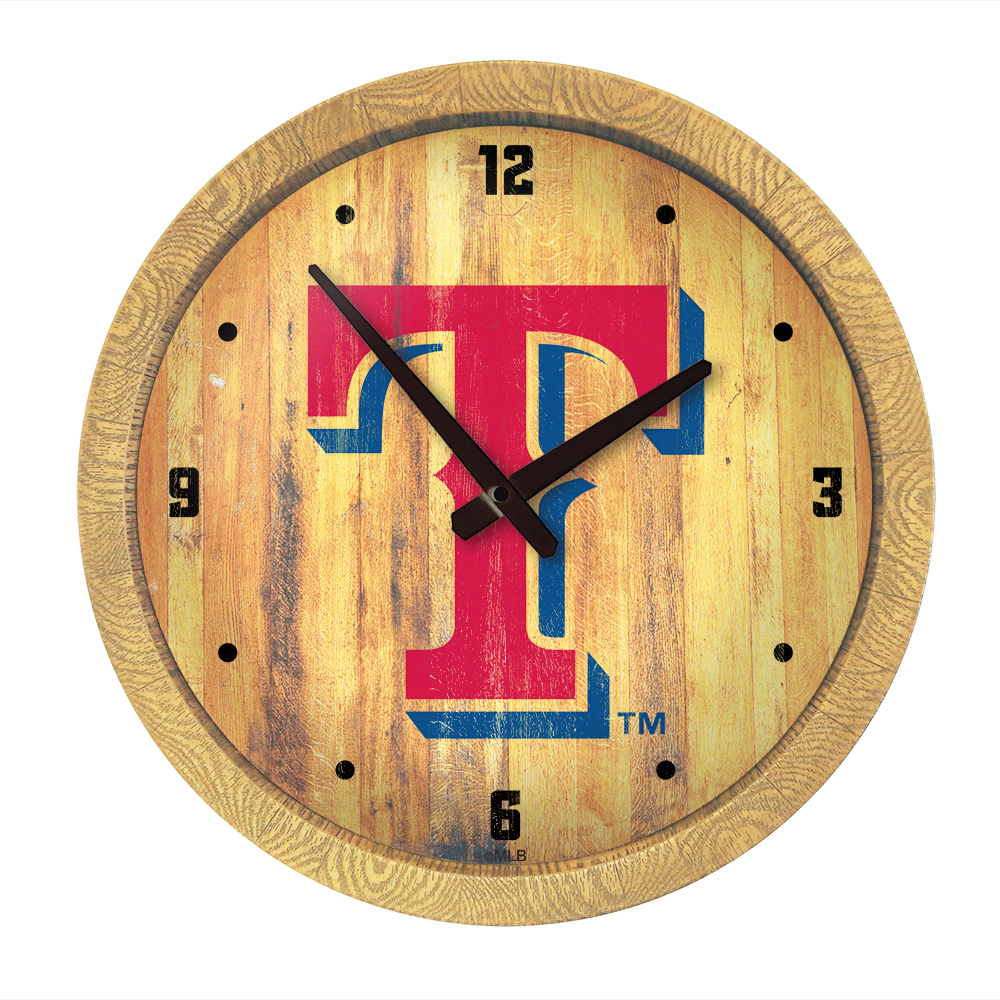 Texas Rangers: Logo - Weathered "Faux" Barrel Top Clock   