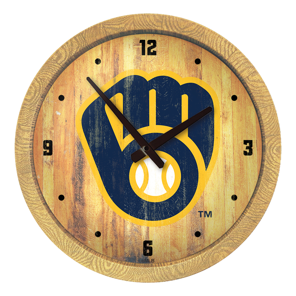 Milwaukee Brewers Logo - Weathered "Faux" Barrel Top Clock  
