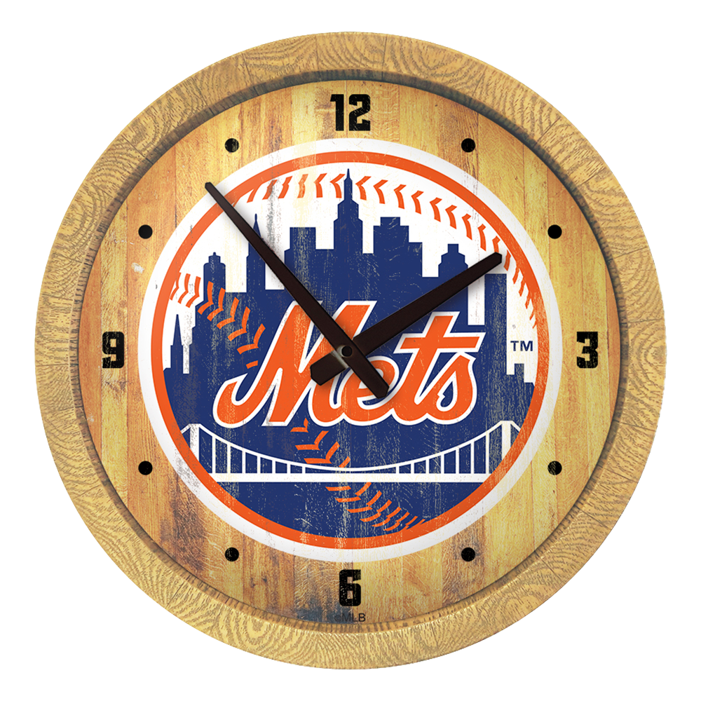 New York Mets Weathered "Faux" Barrel Top Clock  