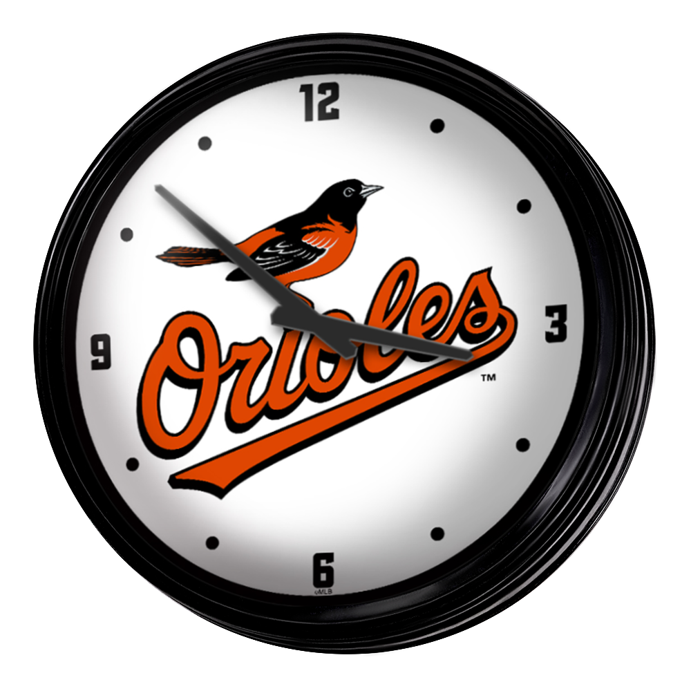 Baltimore Orioles Wordmark - Retro Lighted Wall Clock  