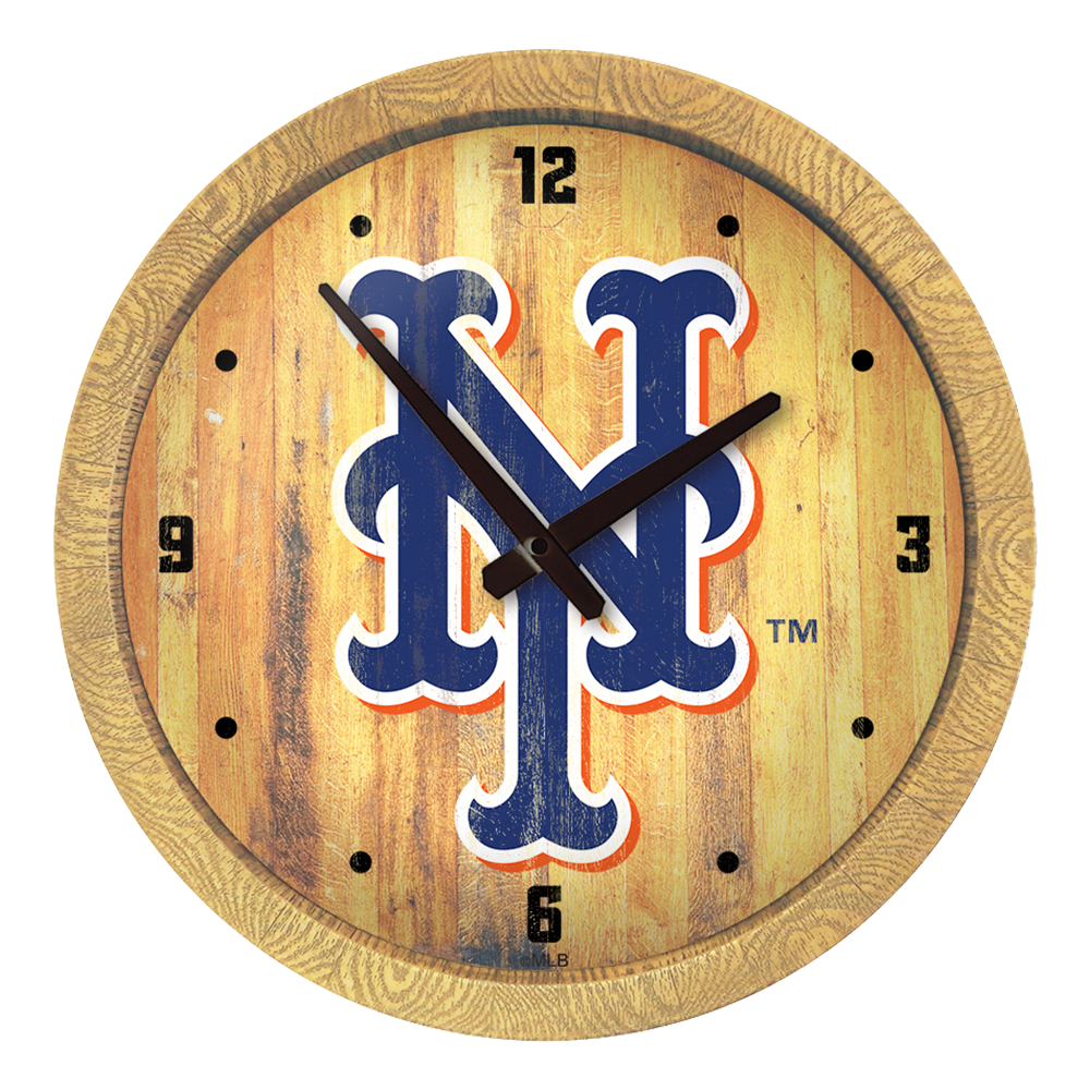 New York Mets Logo - Weathered "Faux" Barrel Top Clock  