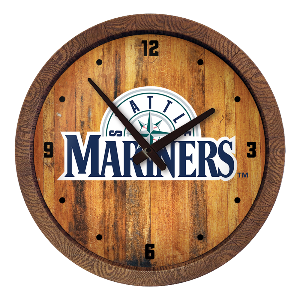 Seattle Mariners: Wordmark - "Faux" Barrel Top Clock   