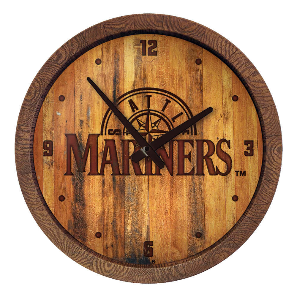 Seattle Mariners: Wordmark - Branded "Faux" Barrel Top Clock   