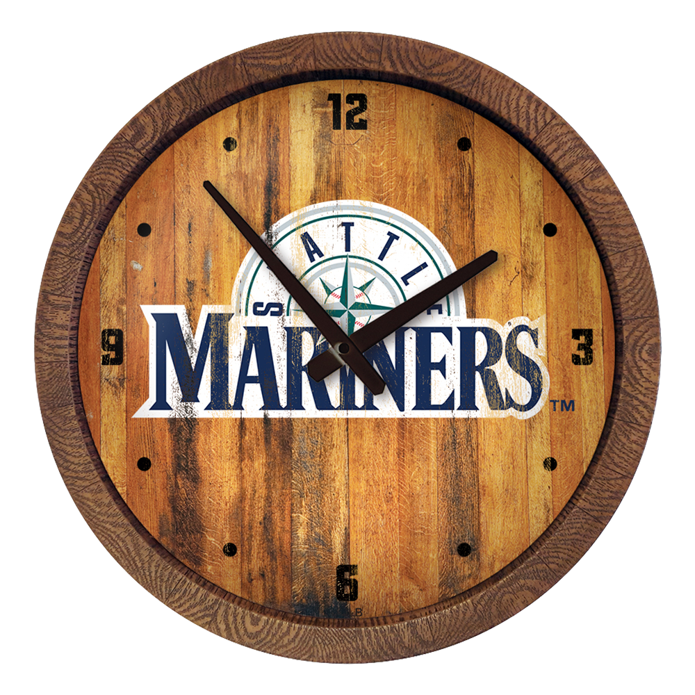 Seattle Mariners: Wordmark - Weathered "Faux" Barrel Top Clock   