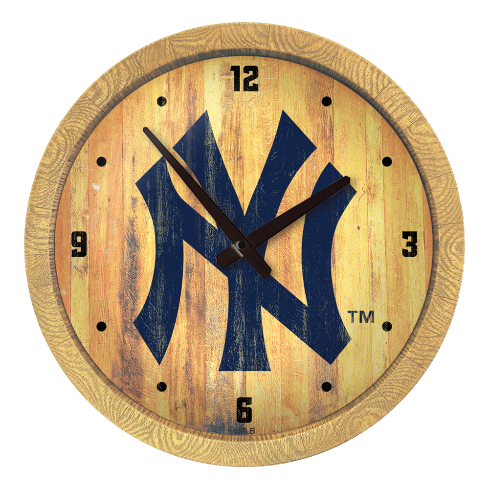 New York Yankees Logo - Weathered "Faux" Barrel Top Clock  