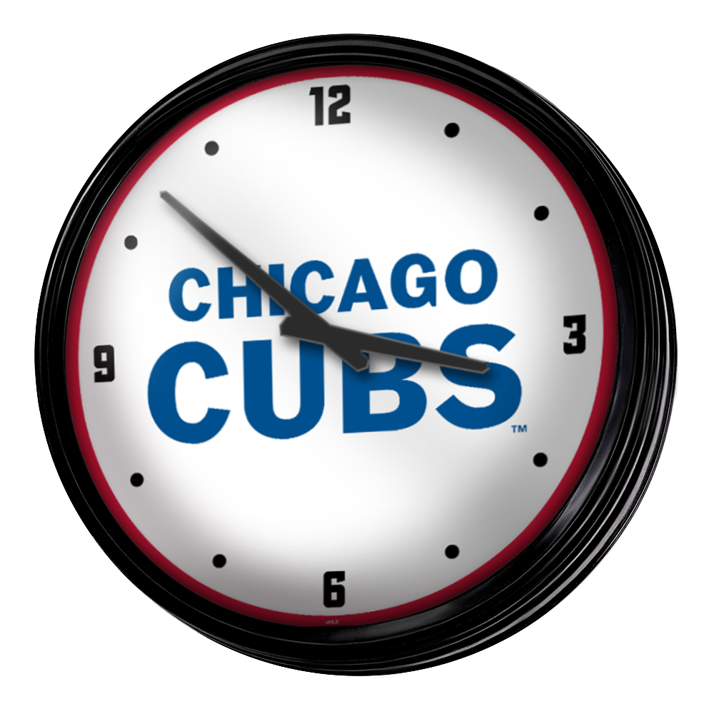 Chicago Cubs Wordmark - Retro Lighted Wall Clock  