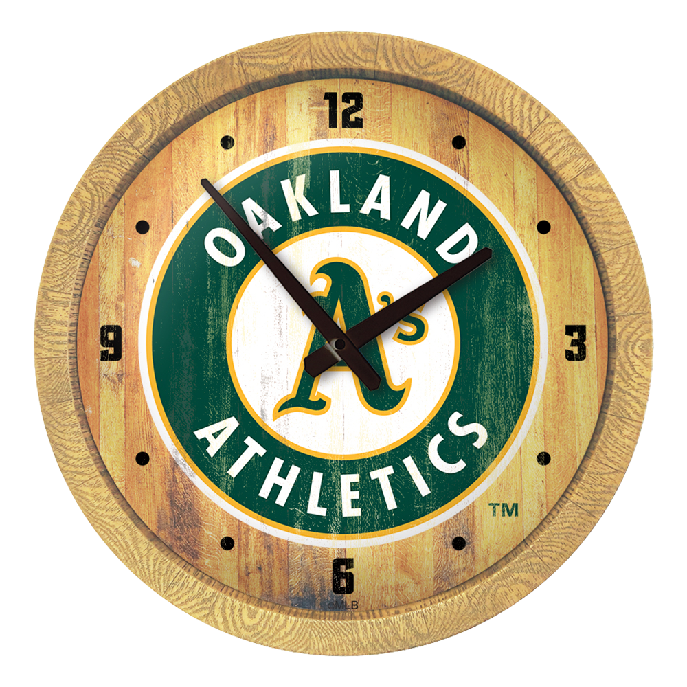 Oakland Athletics Weathered "Faux" Barrel Top Clock  