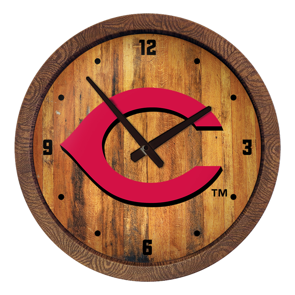 Cincinnati Reds Logo - "Faux" Barrel Top Clock  