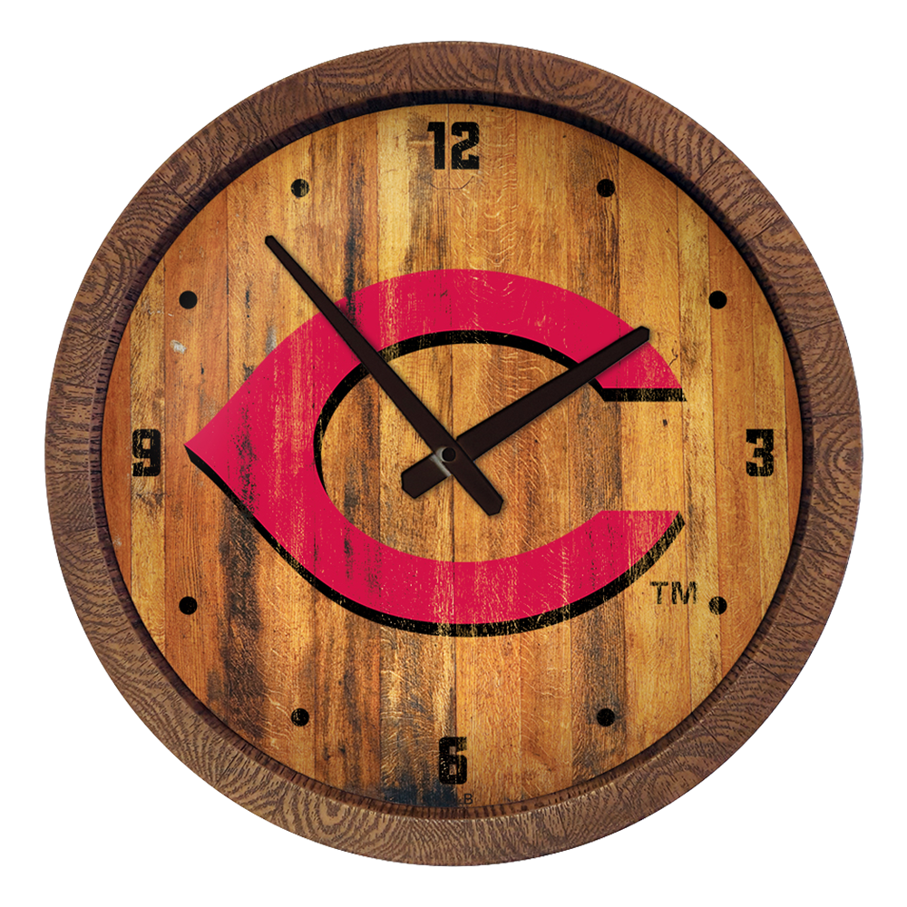 Cincinnati Reds Logo - Weathered "Faux" Barrel Top Clock  