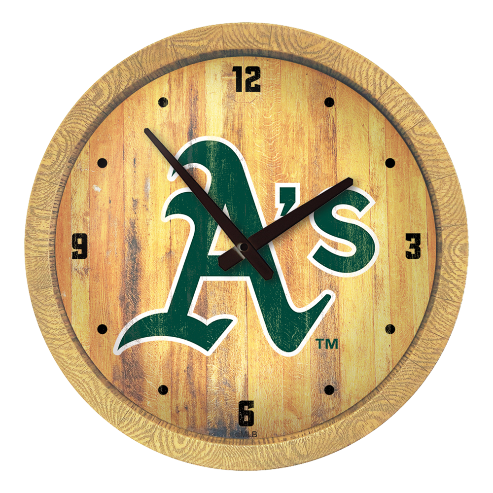 Oakland Athletics Logo - Weathered "Faux" Barrel Top Clock  