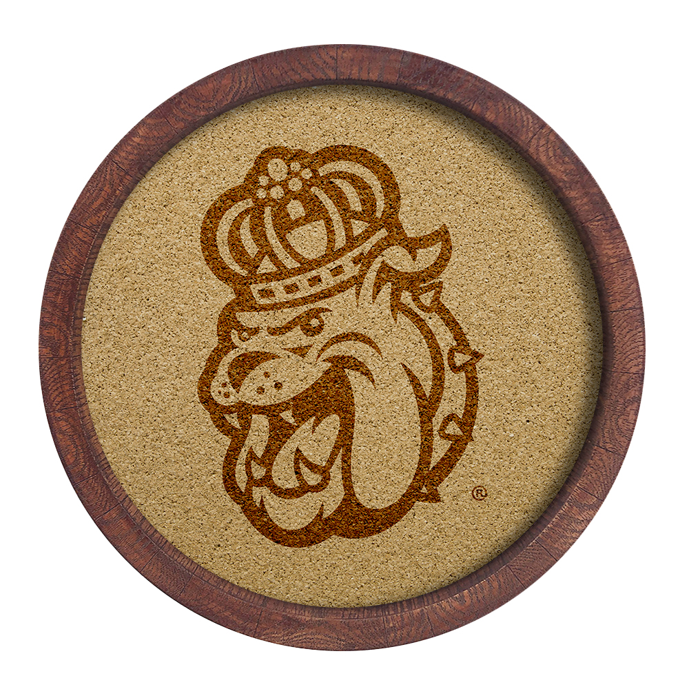 James Madison Dukes Mascot - "Faux" Barrel Framed Cork Board  