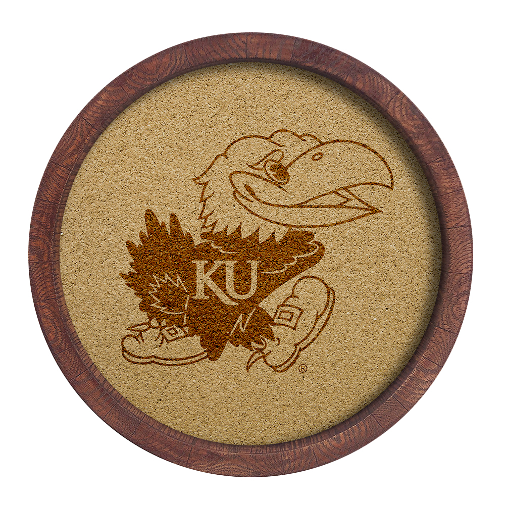 Kansas Jayhawks: "Faux" Barrel Framed Cork Board  