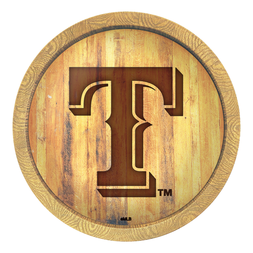 Texas Rangers Logo - Branded "Faux" Barrel Top Sign  