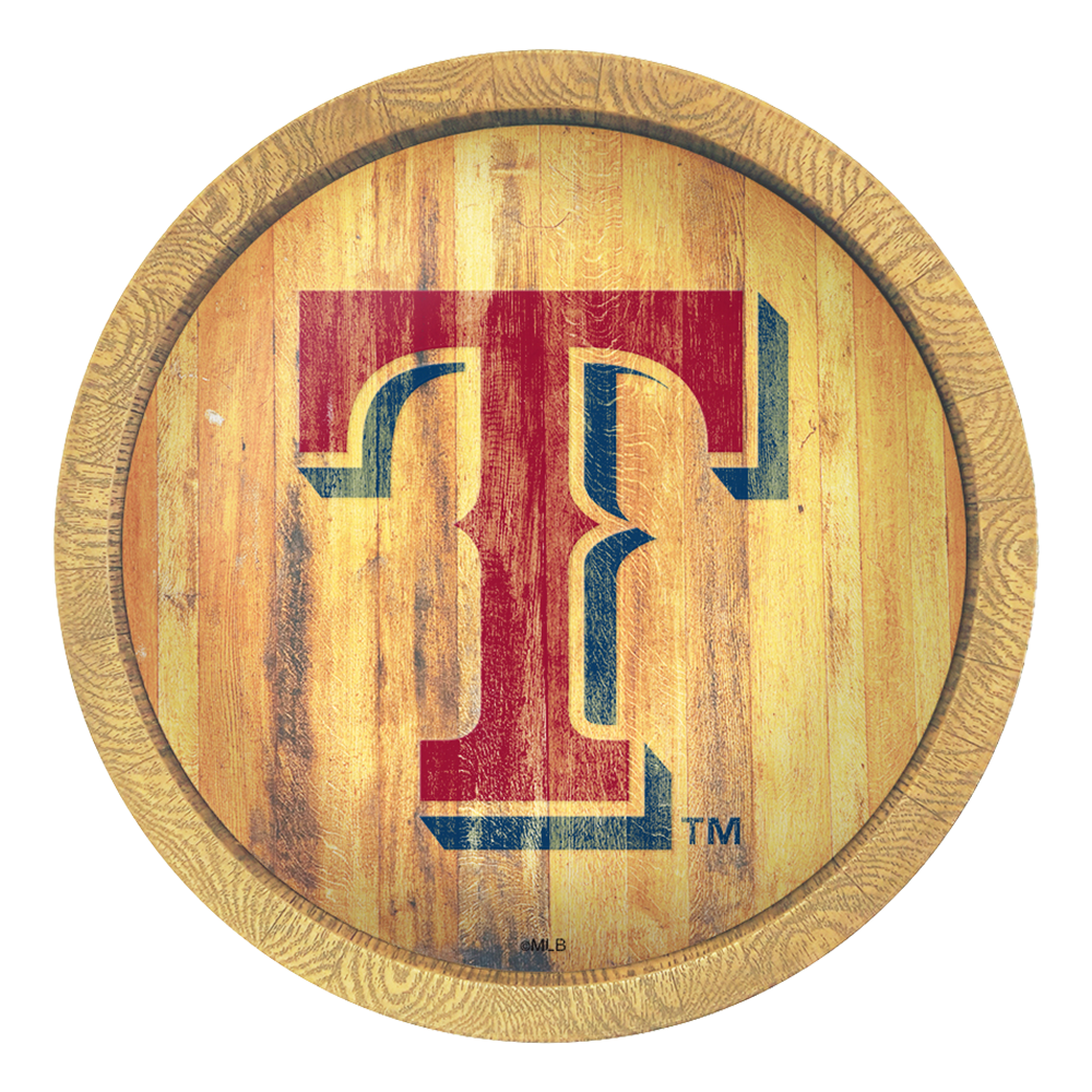 Texas Rangers Logo - Weathered "Faux" Barrel Top Sign  