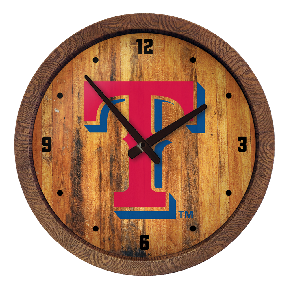 Texas Rangers Logo - "Faux" Barrel Top Clock  