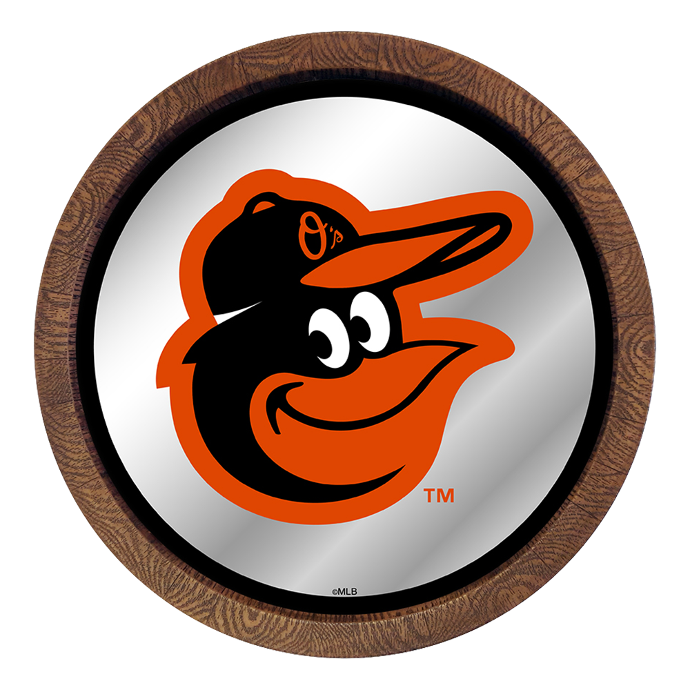 Baltimore Orioles "Faux" Barrel Top Mirrored Wall Sign  