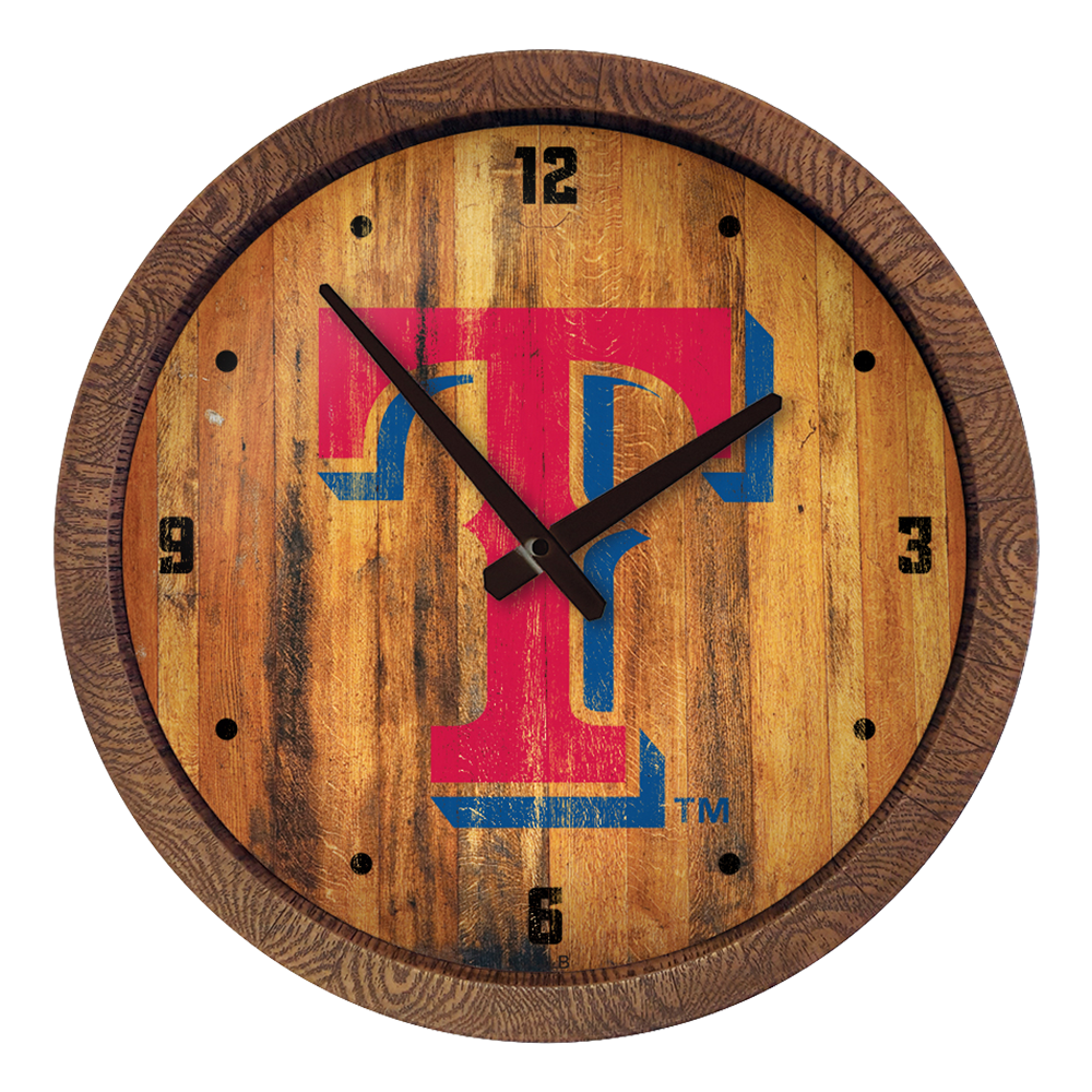 Texas Rangers Logo - Weathered "Faux" Barrel Top Clock  
