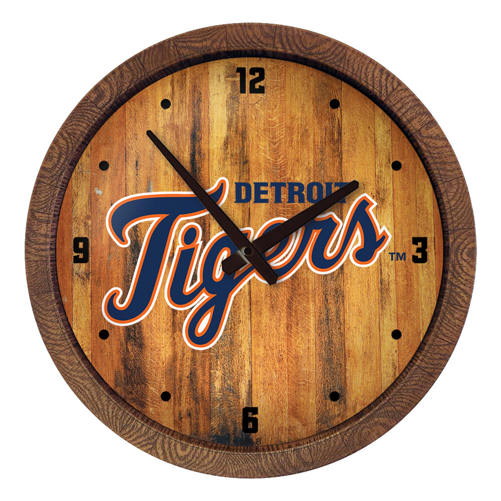 Detroit Tigers Logo - "Faux" Barrel Top Clock  