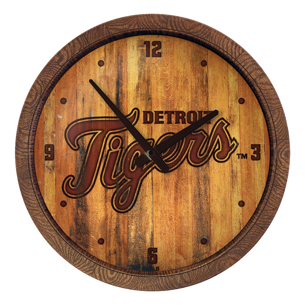 Detroit Tigers Logo - Branded "Faux" Barrel Top Clock  