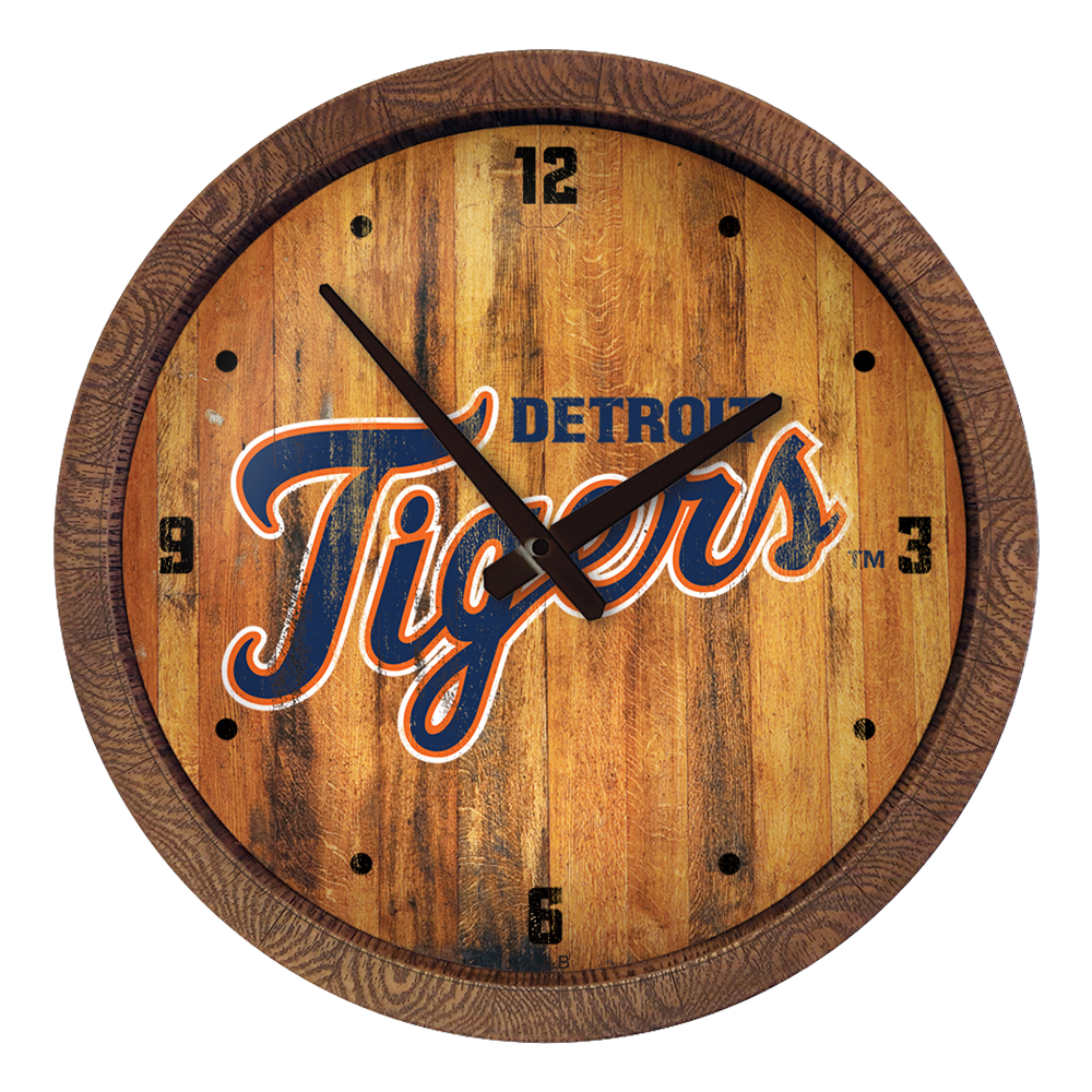 Detroit Tigers Logo - Weathered "Faux" Barrel Top Clock  