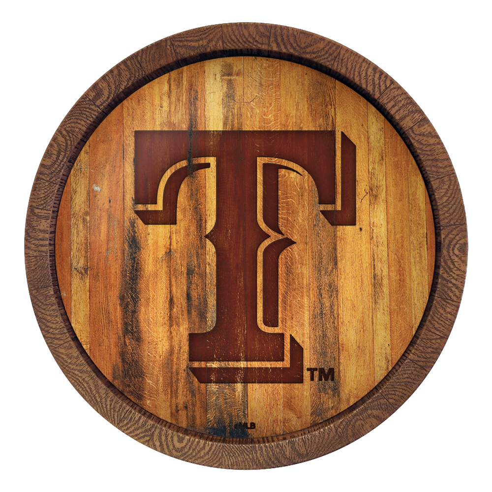 Texas Rangers Logo - Branded "Faux" Barrel Top Sign  