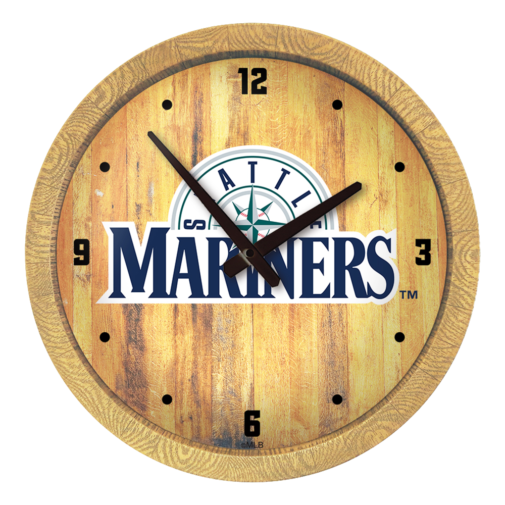 Seattle Mariners: Wordmark - "Faux" Barrel Top Clock   