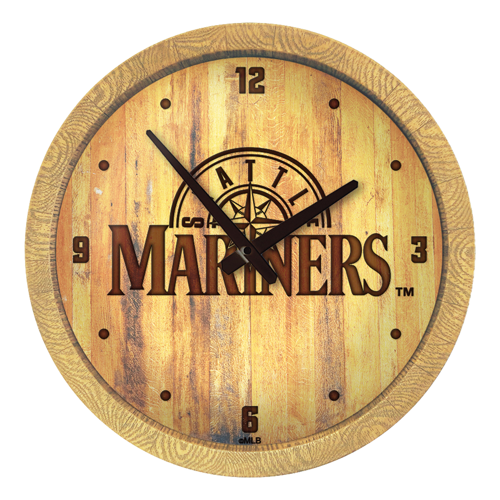 Seattle Mariners: Wordmark - Branded "Faux" Barrel Top Clock   