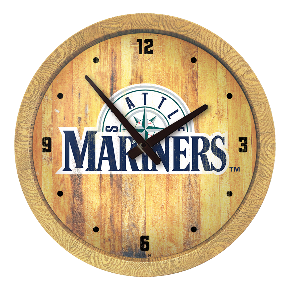 Seattle Mariners: Wordmark - Weathered "Faux" Barrel Top Clock   