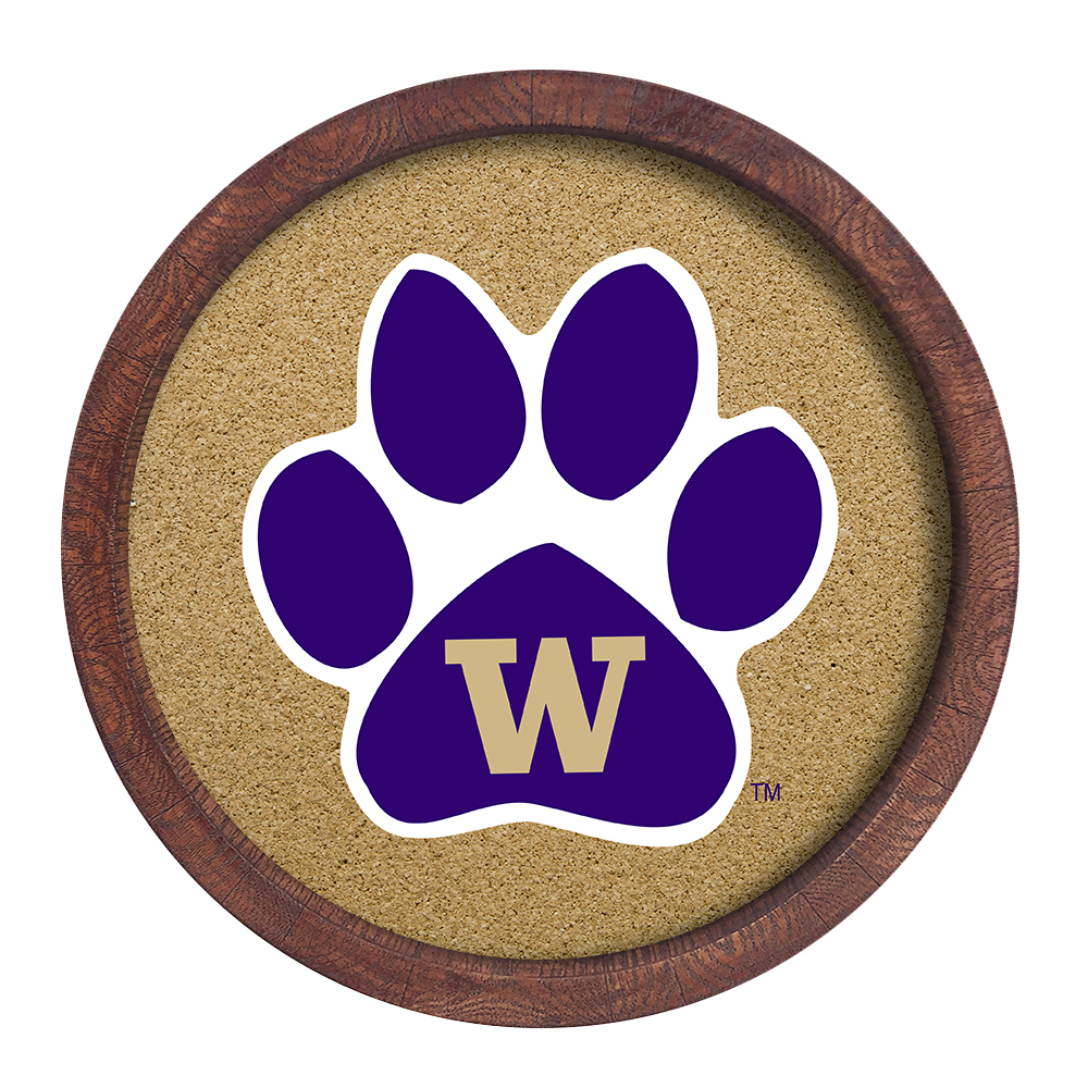 Washington Huskies Paw - "Faux" Barrel Framed Cork Board  