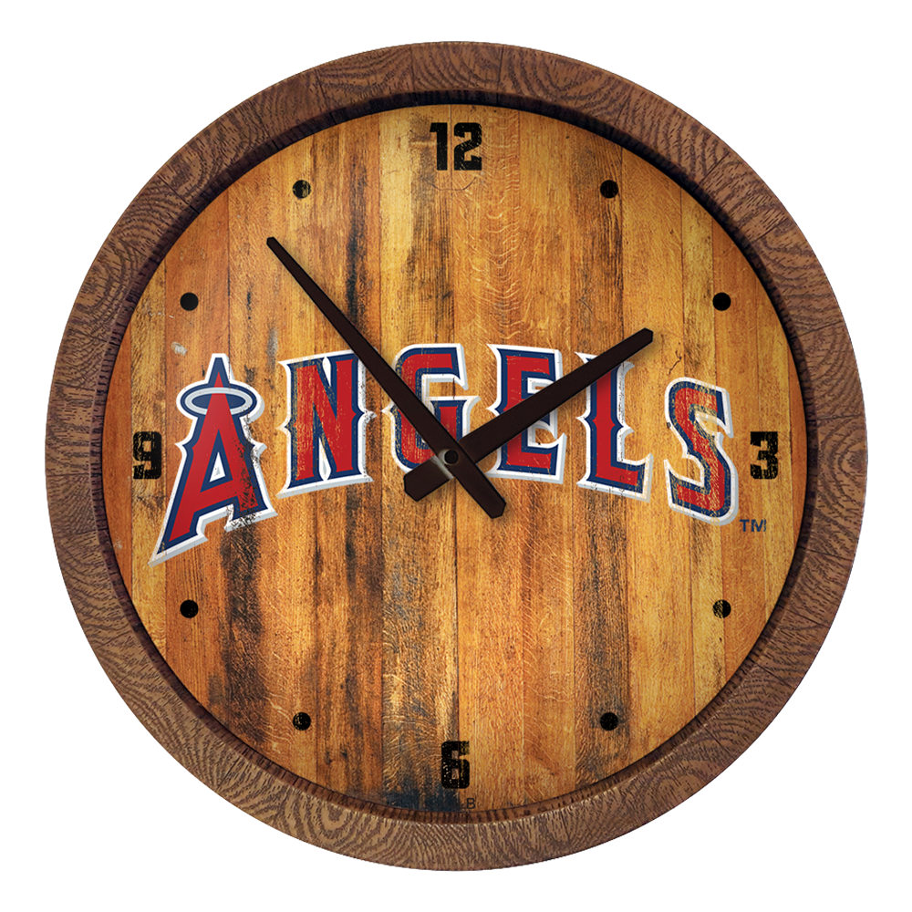 Los Angeles Angels Wordmark - Weathered "Faux" Barrel Top Clock  