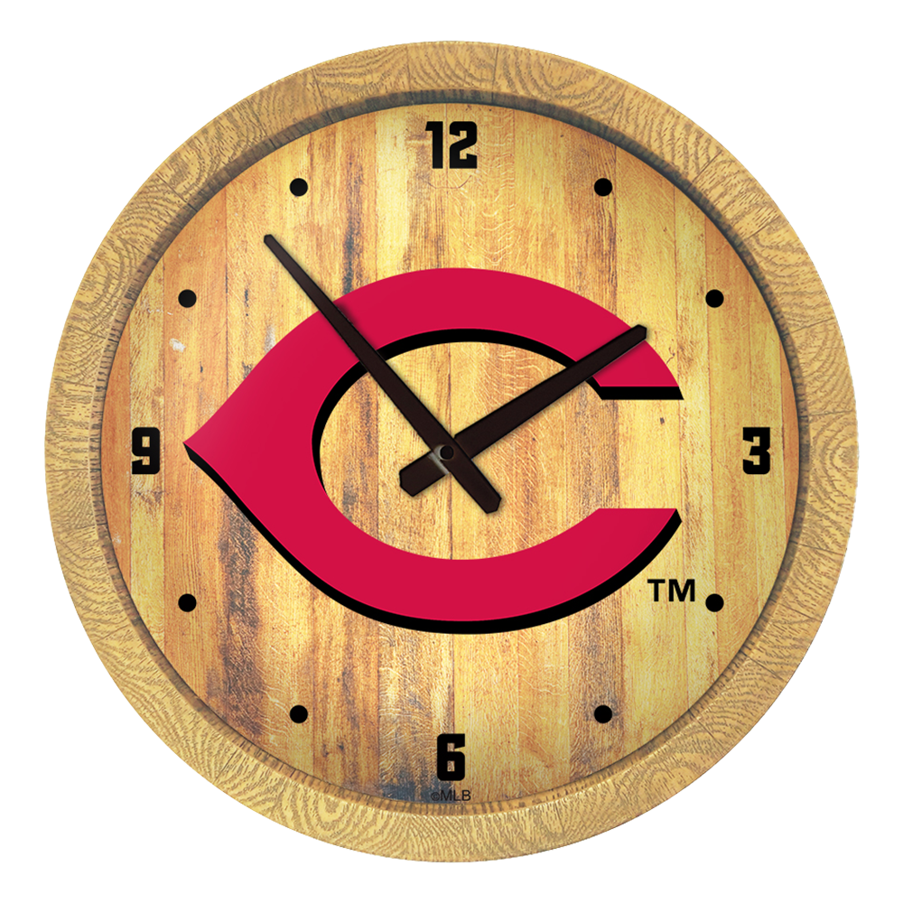 Cincinnati Reds Logo - "Faux" Barrel Top Clock  