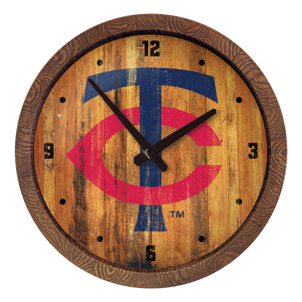 Minnesota Twins Logo - Weathered "Faux" Barrel Top Clock  