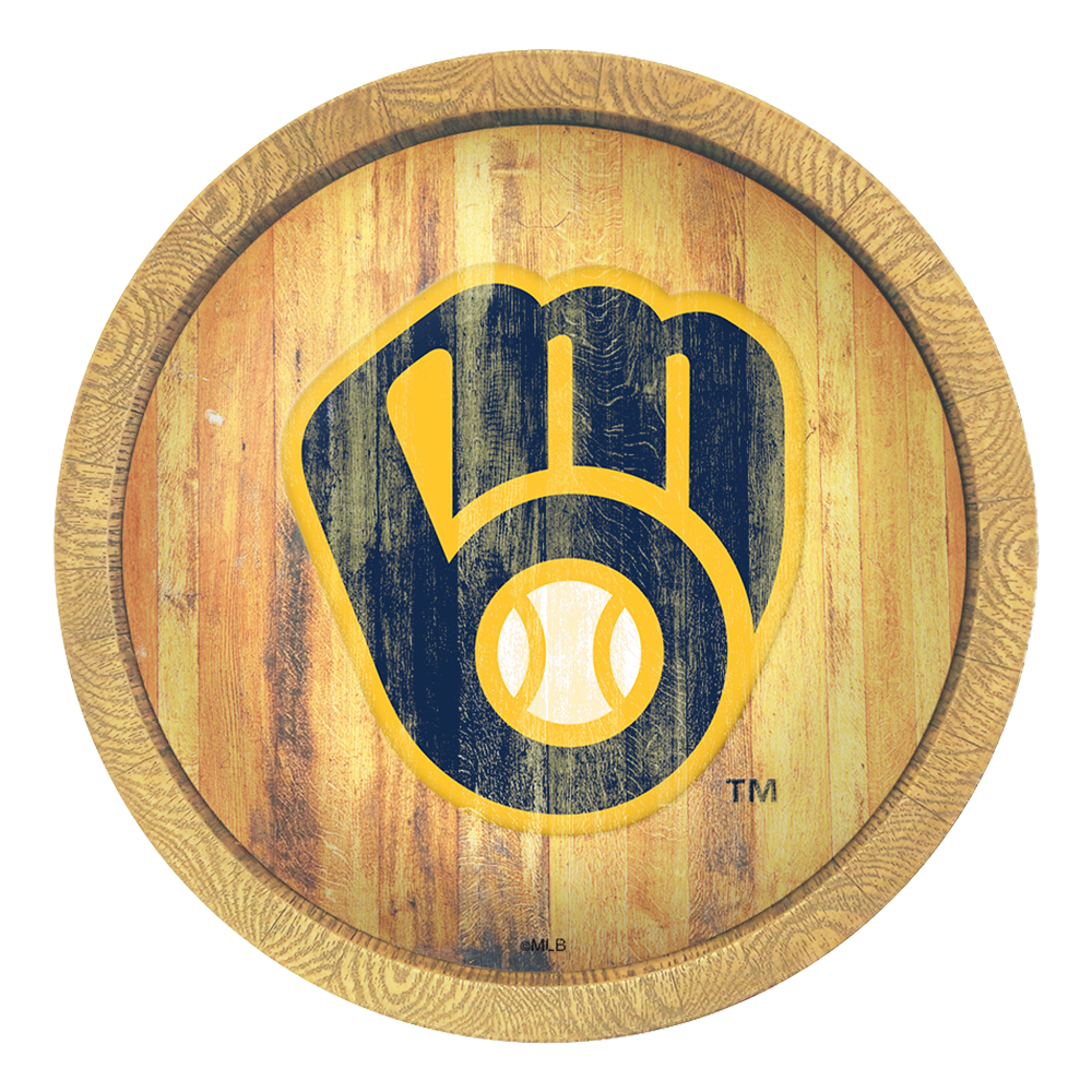 Milwaukee Brewers Logo - Weathered "Faux" Barrel Top Sign  