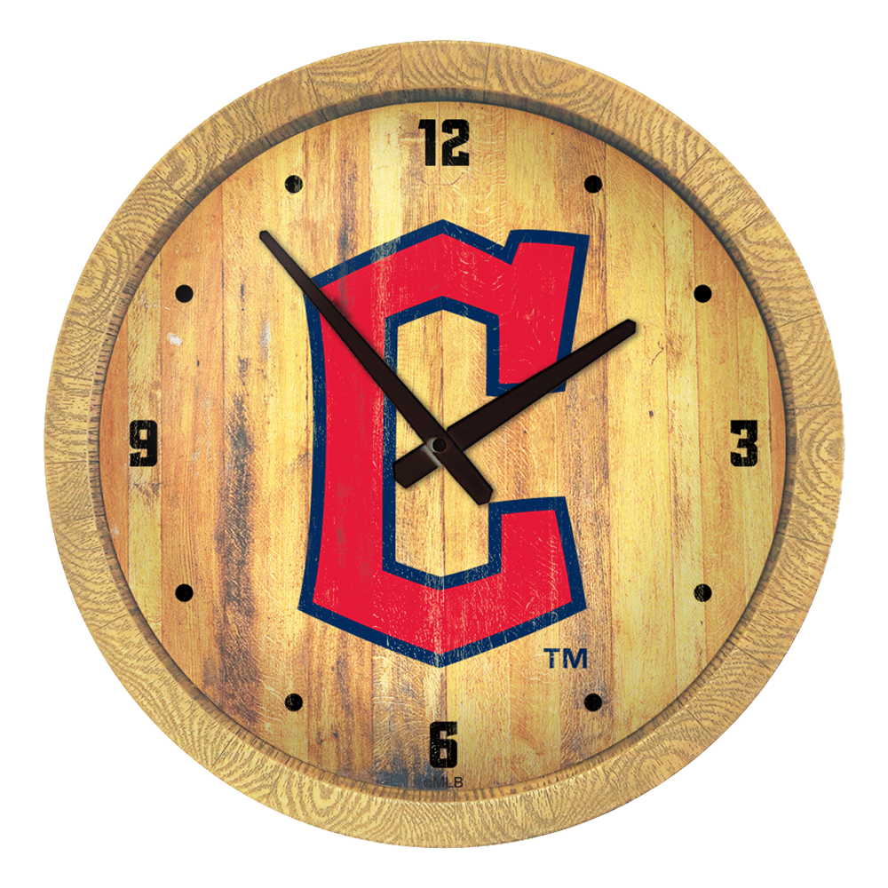 Cleveland Guardians Logo - Weathered "Faux" Barrel Top Clock  