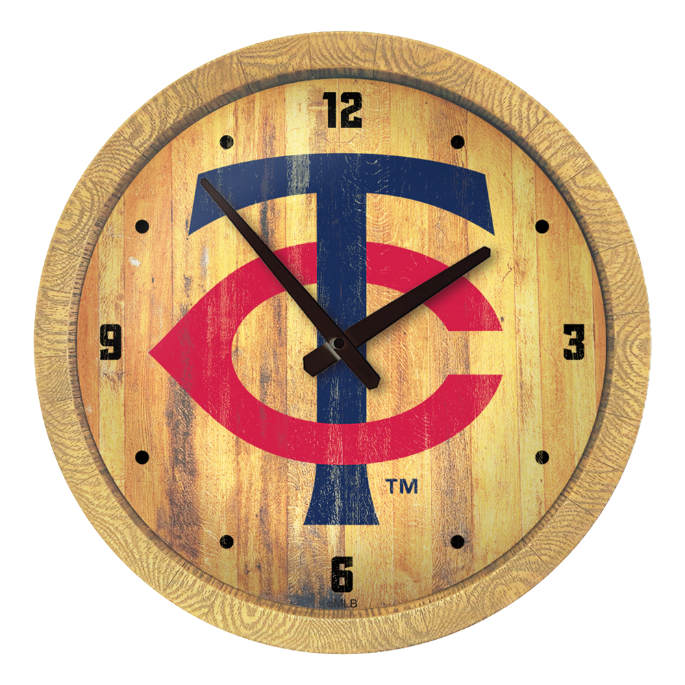 Minnesota Twins Logo - Weathered "Faux" Barrel Top Clock  