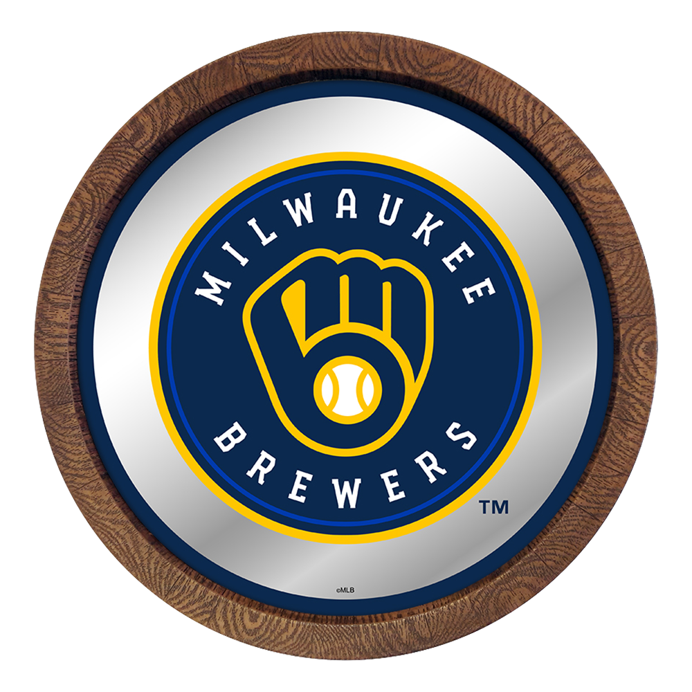Milwaukee Brewers "Faux" Barrel Top Mirrored Wall Sign  