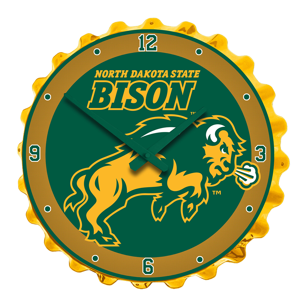 North Dakota State Bison Charging - Bottle Cap Wall Clock  