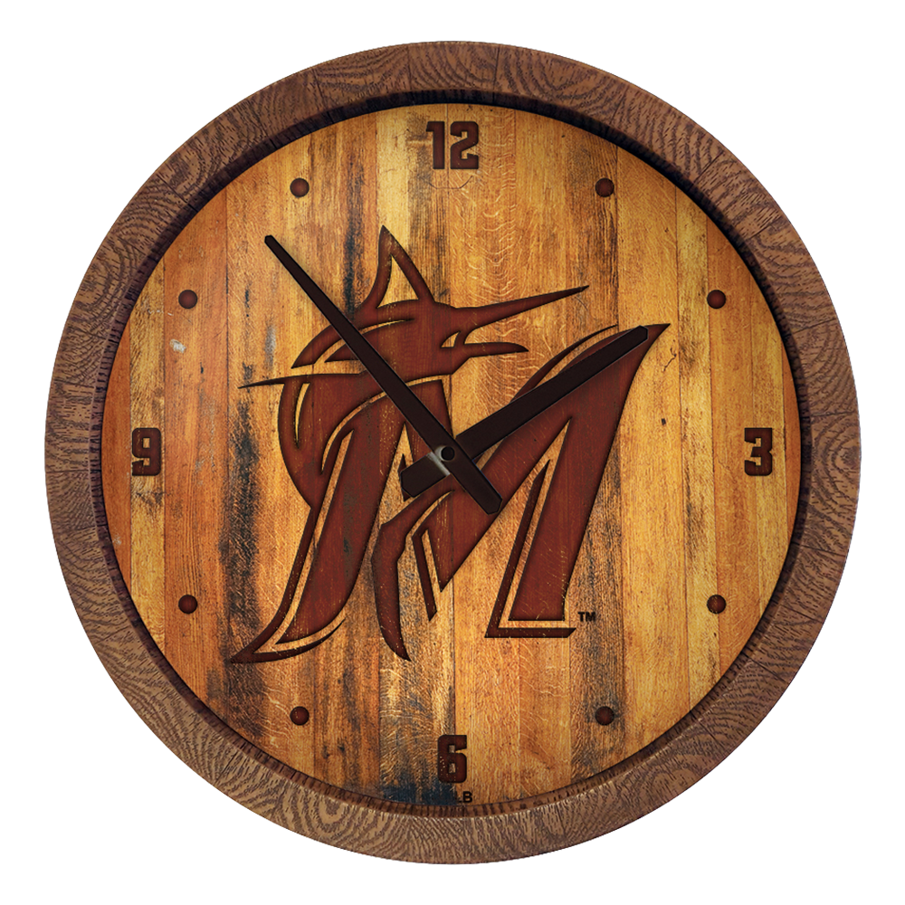 Miami Marlins Logo - Branded "Faux" Barrel Top Clock  