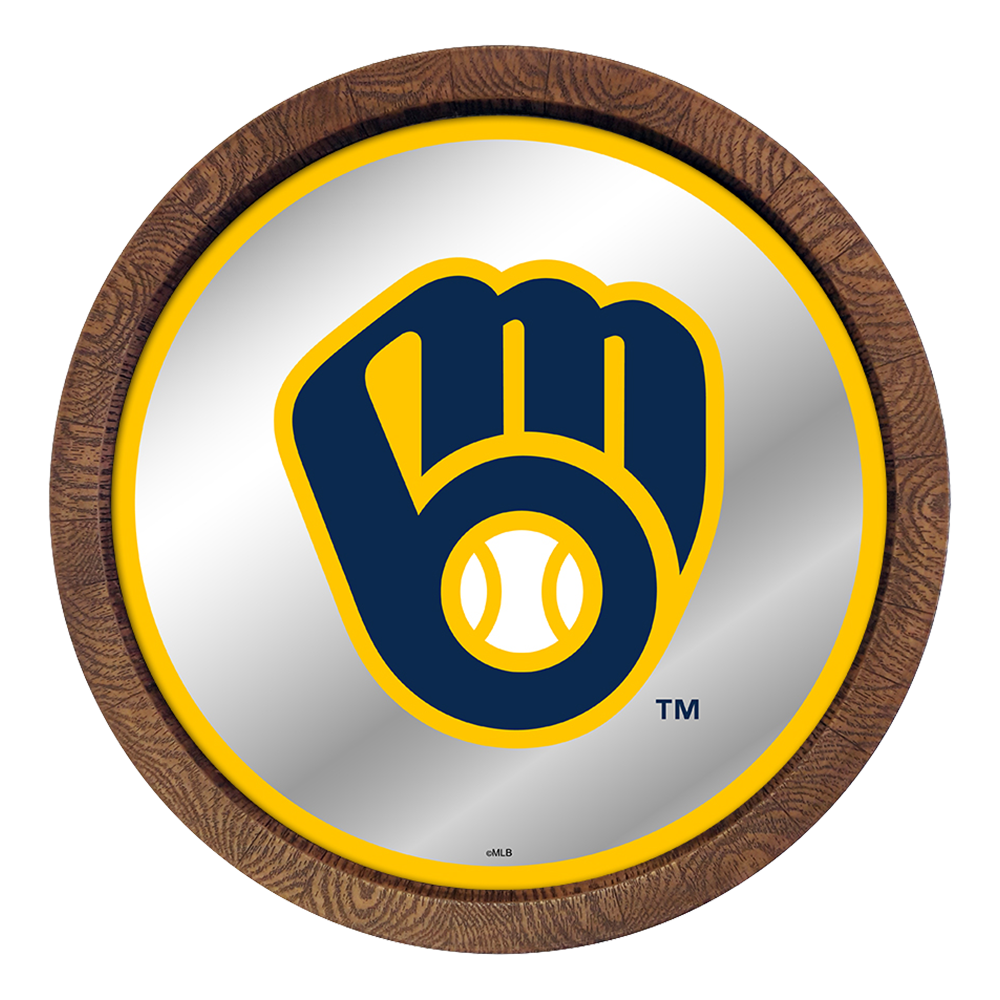 Milwaukee Brewers "Faux" Barrel Top Mirrored Wall Sign  