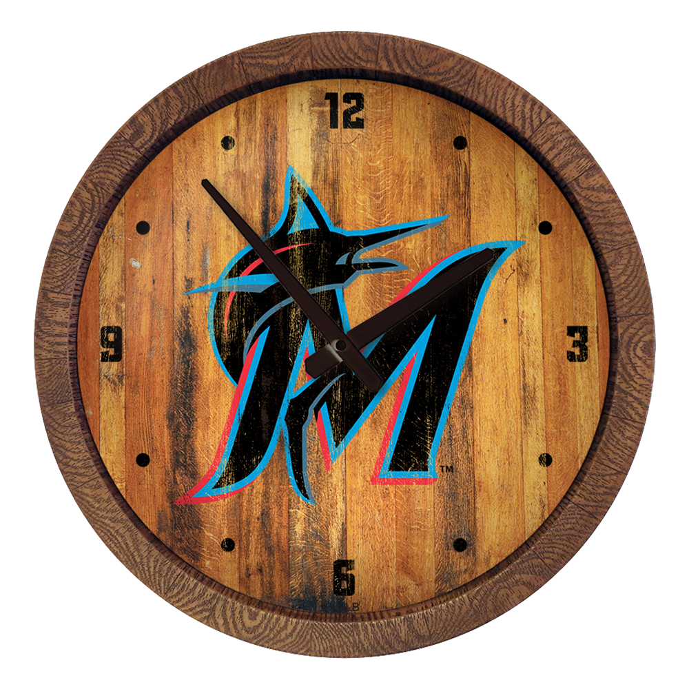 Miami Marlins Logo - Weathered "Faux" Barrel Top Clock  