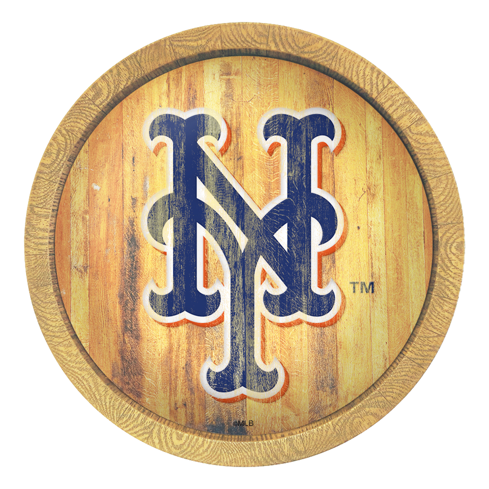 New York Mets Logo - Weathered "Faux" Barrel Top Sign  
