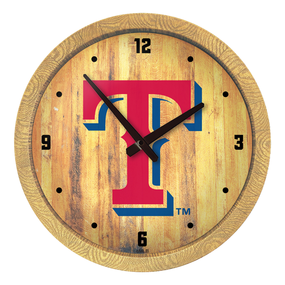 Texas Rangers Logo - "Faux" Barrel Top Clock  